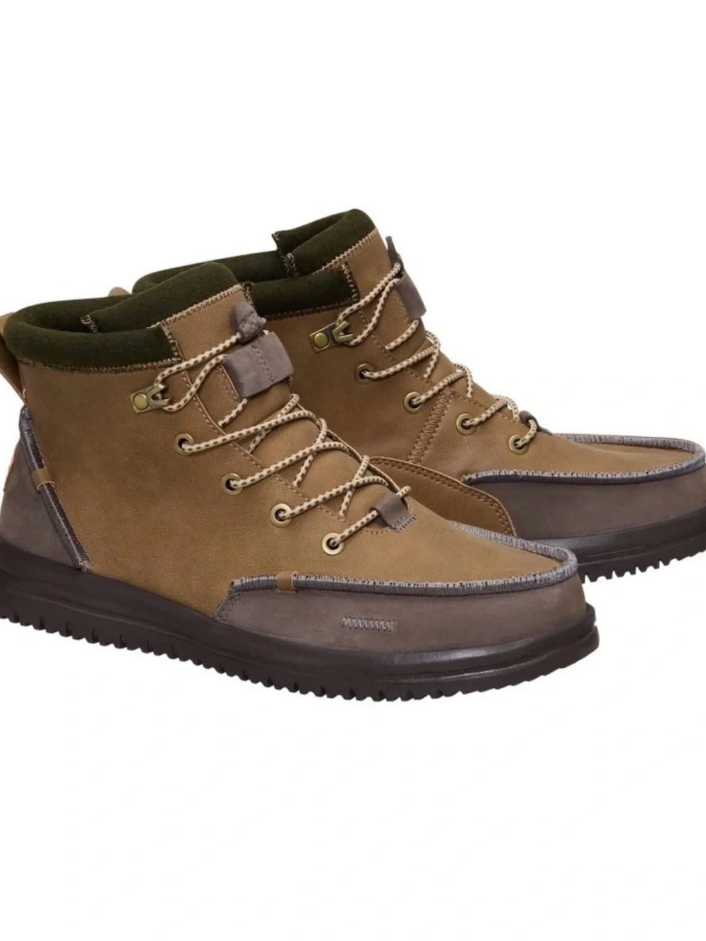 HEYDUDE Men’s Bradley Tumbled Lace-Up Ankle Boots Water Repellent Brown/Green 14